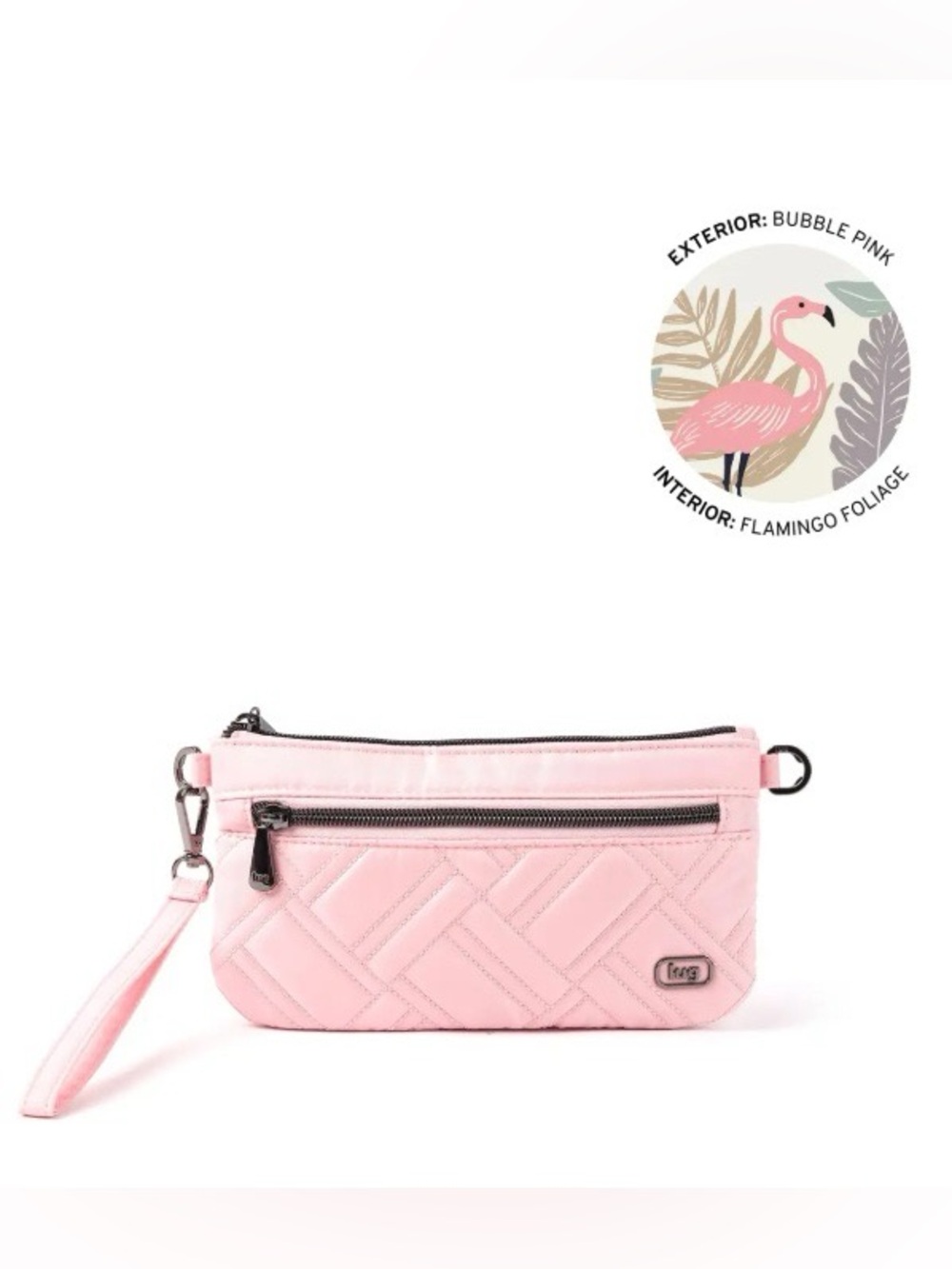Lug Super Metro Wristlet Pouch Bubble Pink with Flamingo Foliage Interior